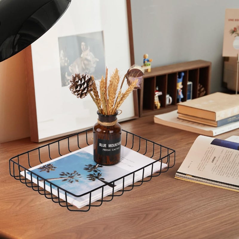 Fvstar Paper Organizer for Desk Metal Paper Tray Large Capacity Letter Tray File Holder Mail Inbox Storage Organizer Basket for Office Classroom Desktop,12.5" x 9.4" x 1.9",Gold - Image 3
